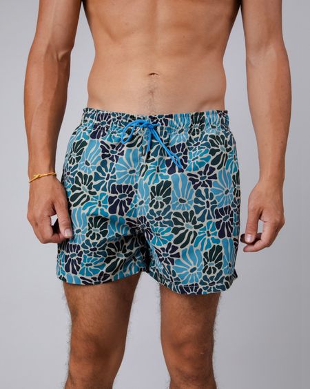Short de bain en matière recyclée | bleu "spring swimwear beige white" - Brava Fabrics