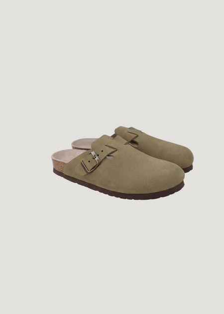 Sabots en cuir certifié | marron "riva velour kaki" - Genuins