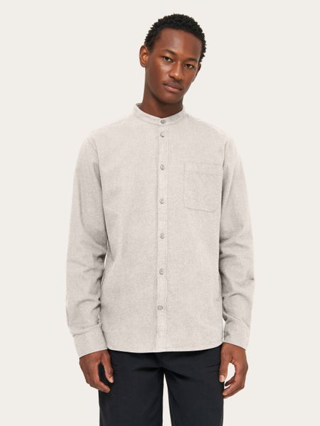 Chemise col mao en coton bio | gris "regular fit melangé flannel stand collar shirt greige"