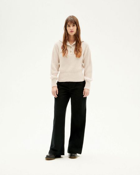 Lockerer Pullover mit hohem Kragen aus recycelten Materialien | Weiß "white susi knitted sweater", Thinking Mu, Foto 3