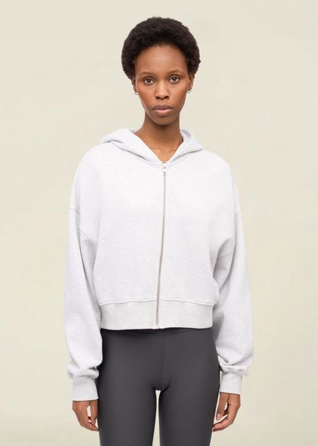 Sweat court zippé en coton bio | gris chiné "organic crop zip hood - snow melange"