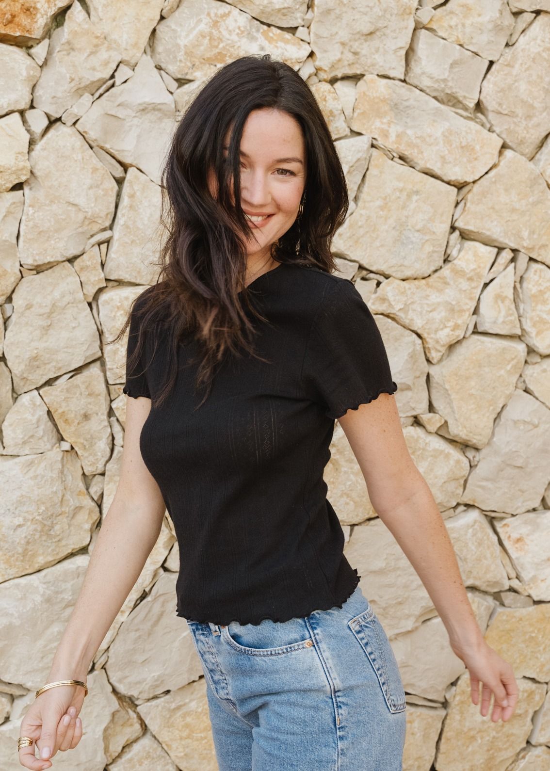 T-shirt pointelle upcyclé | noir, WeDressFair, photo 1