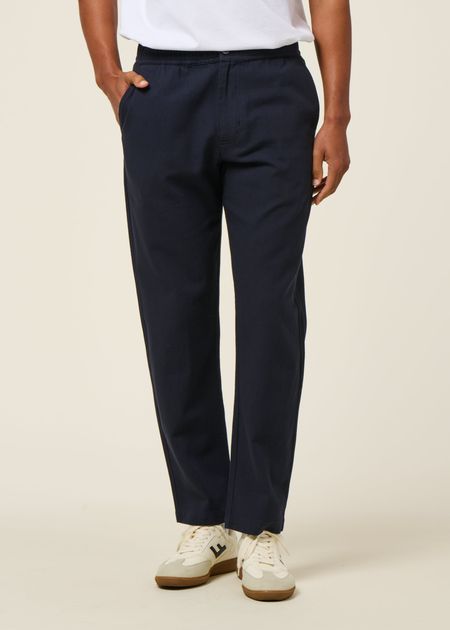 Pantalon droit marine en coton bio - navy travel pants