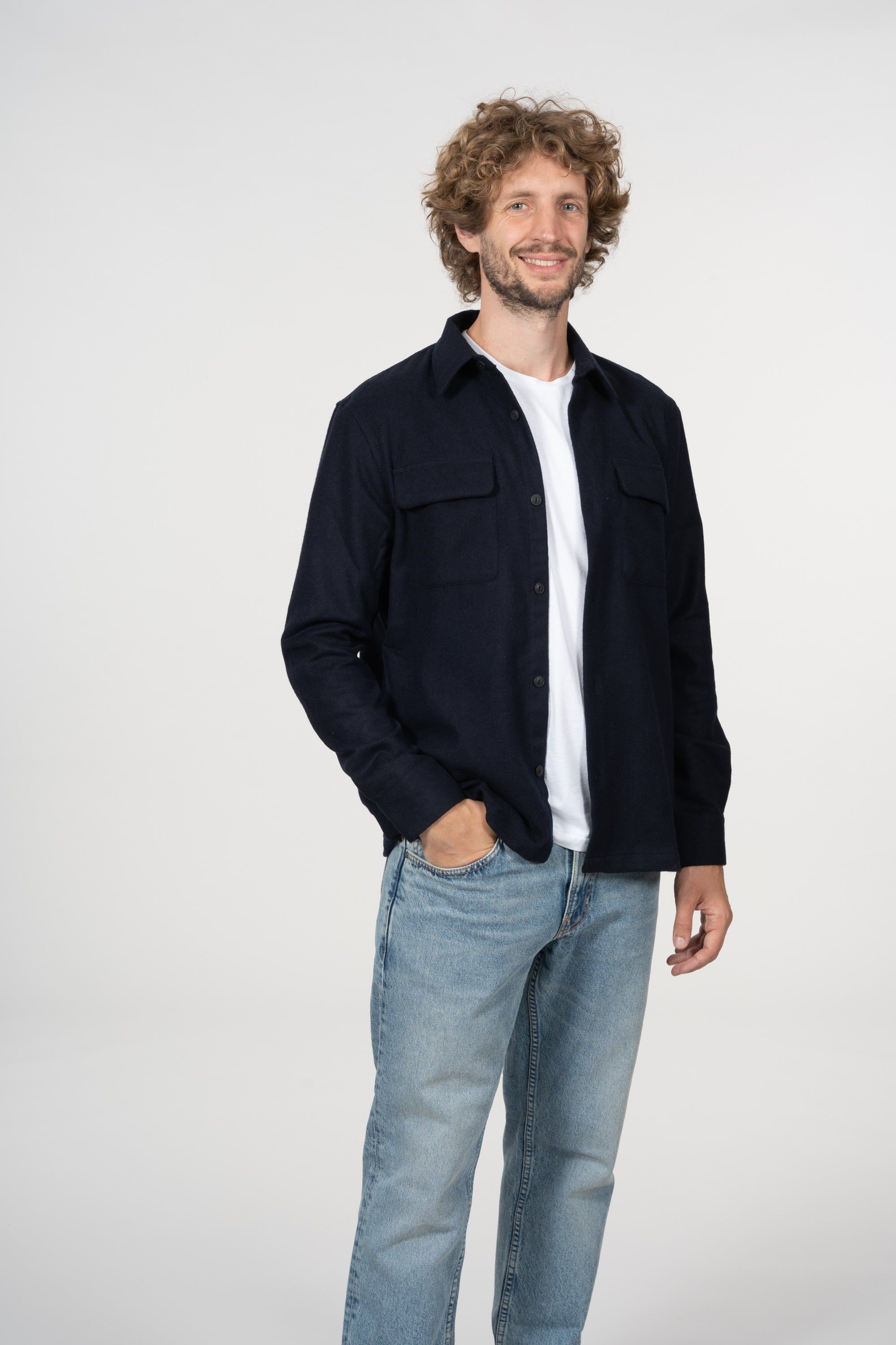 Surchemise bleu marine en laine recyclée - sten wool solid navy, Nudie Jeans, photo 1
