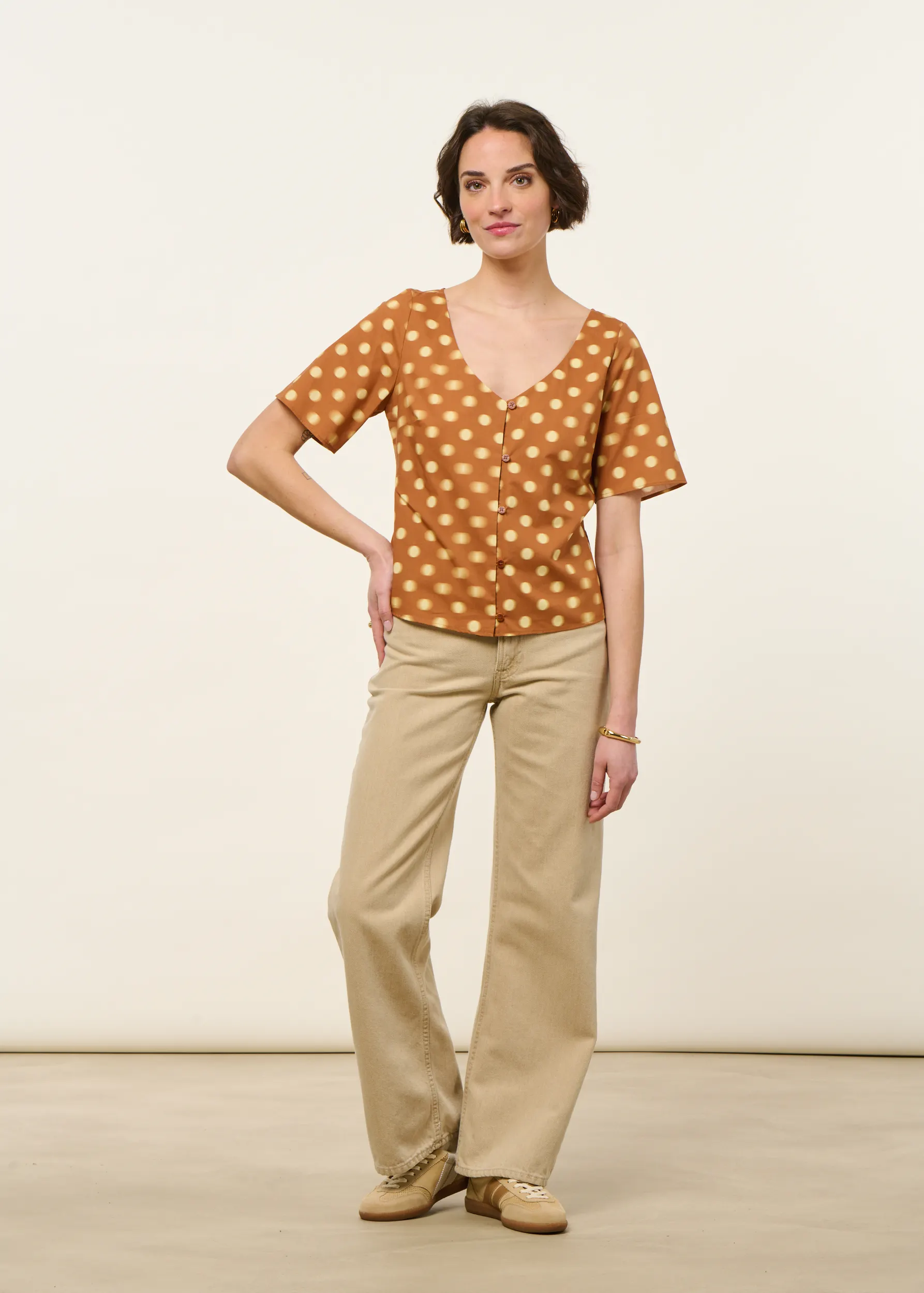 Blouse en coton bio et lyocell | marron "puntets brown leia blouse", Thinking Mu, photo 4