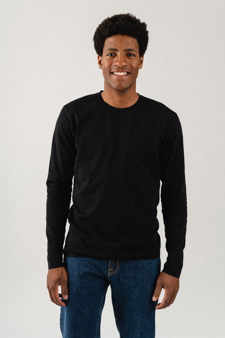 T-shirt manches longues noir en coton bio - deep black