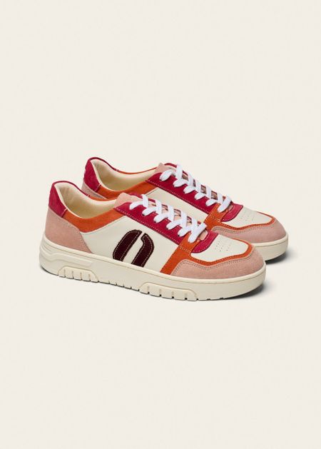 Baskets basse en cuir certifié lwg | multicolor "nora - nude orange blanc"