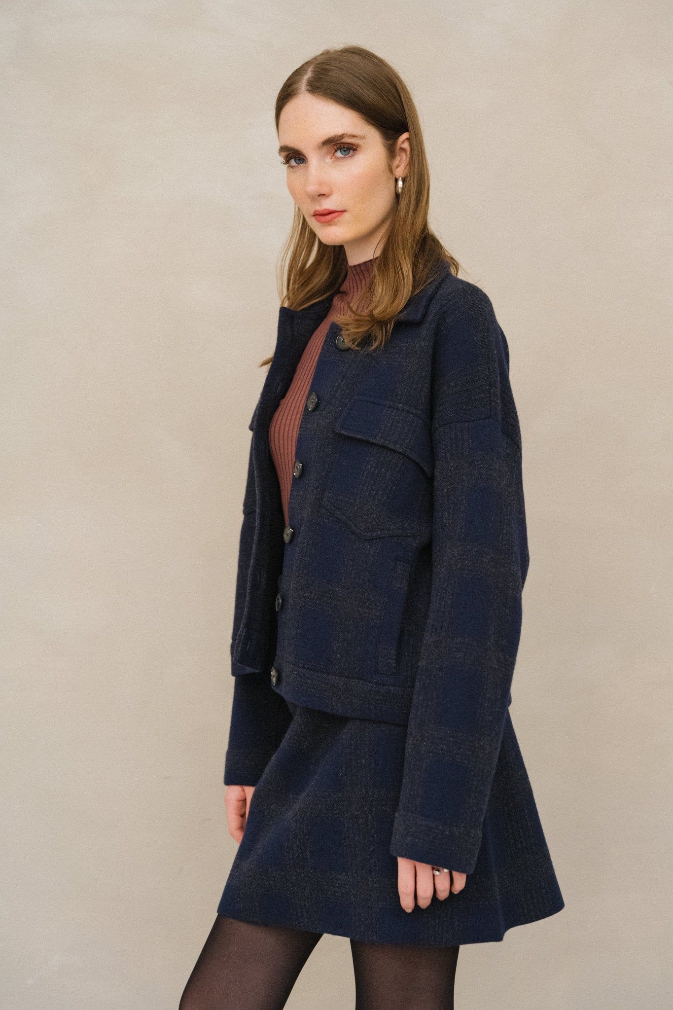 Jacke aus Bio-Baumwolle und Wolle | Marineblau "joaalison check - night sky-steel melange", Armedangels, Foto 3
