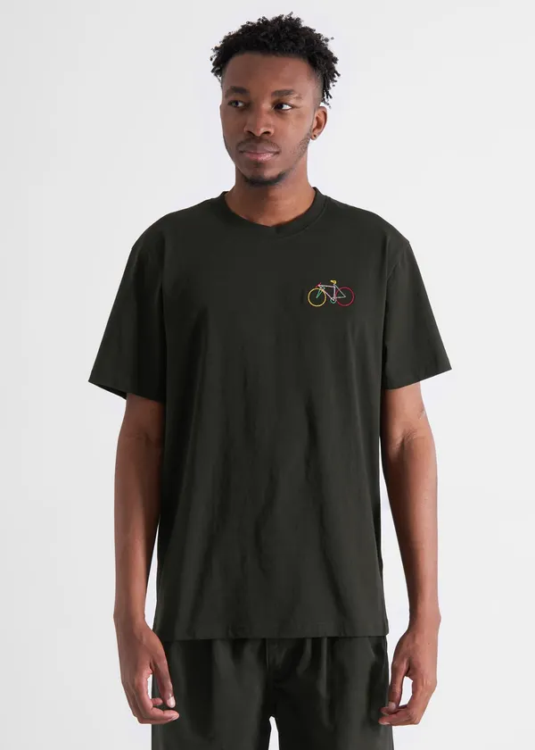 T-shirt brodé en coton bio | noir "stockholm small paper cut bike black", Dedicated