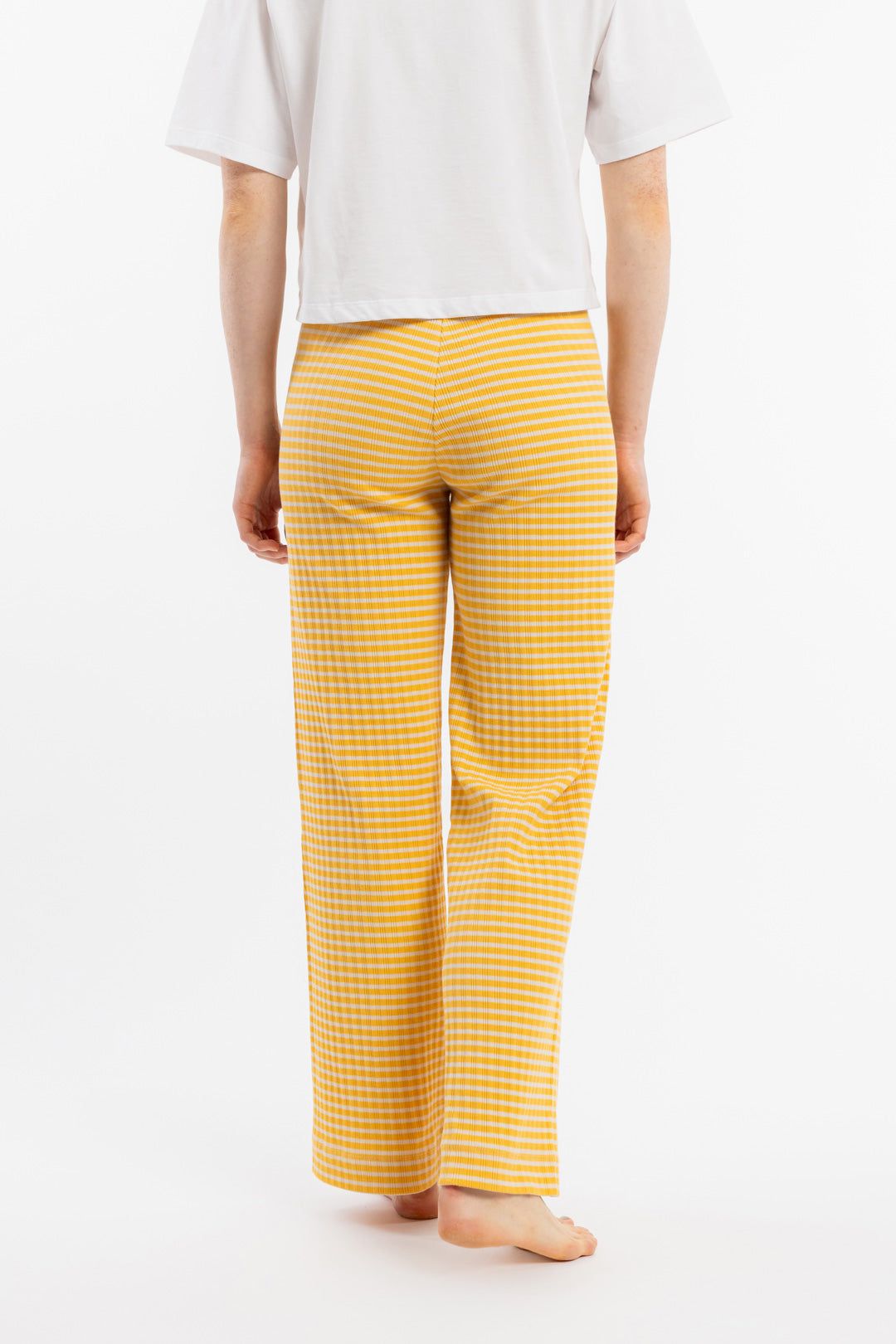 Pantalon ample en coton bio | rayé jaune et blanc "ribbed lounge pant yellow/sand stripe", Rotholz, photo 3