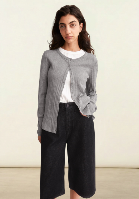 Cardigan léger pointelle en coton bio | gris "Pointelle cardigan - silver melange"
