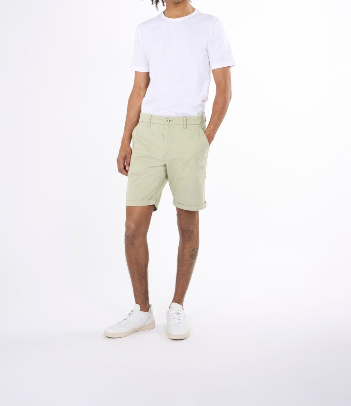 Short chino vert clair en coton bio - chino poplin swamp, Knowledge Cotton Apparel, photo 1