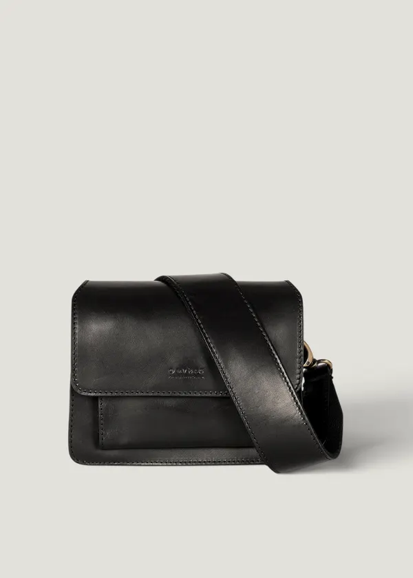 Sac à main bandoulière en cuir certifié | noir "harper mini black classic leather", O My Bag