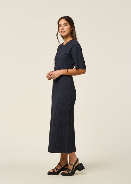 Robe longue en coton bio | marine "navy kina dress - blue"