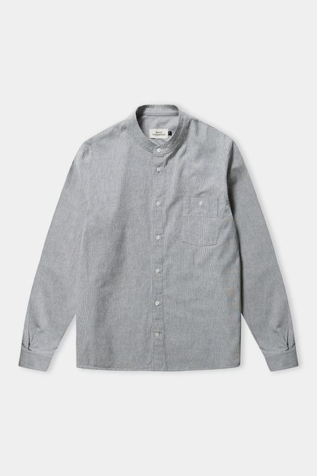 Chemise col officier en coton bio | rayée bleue "nathan eco oxford striped navy", About Companions, photo 5