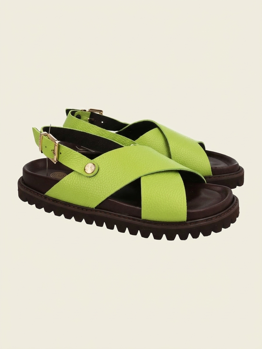 Sandalen aus zertifiziertem Leder | Grün "melen embossed leather lime", Genuins, Foto 2