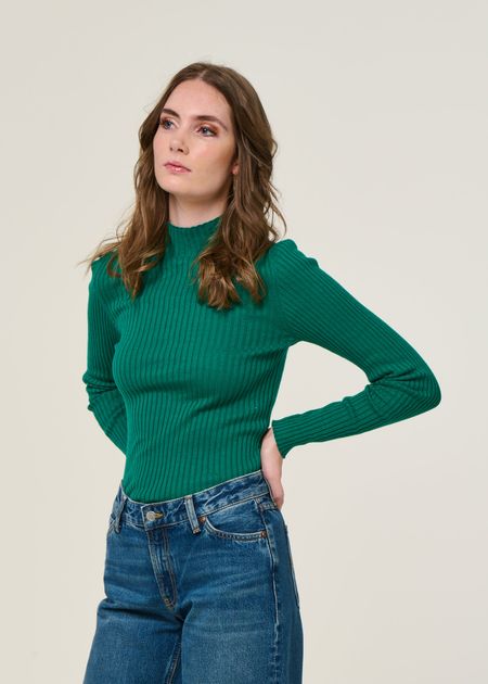 Sous-pull côtelé en coton biologique | vert "alaania - emerald green"