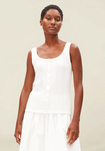 Débardeur pointelle en coton bio | blanc "Pointelle top - white" - Armedangels