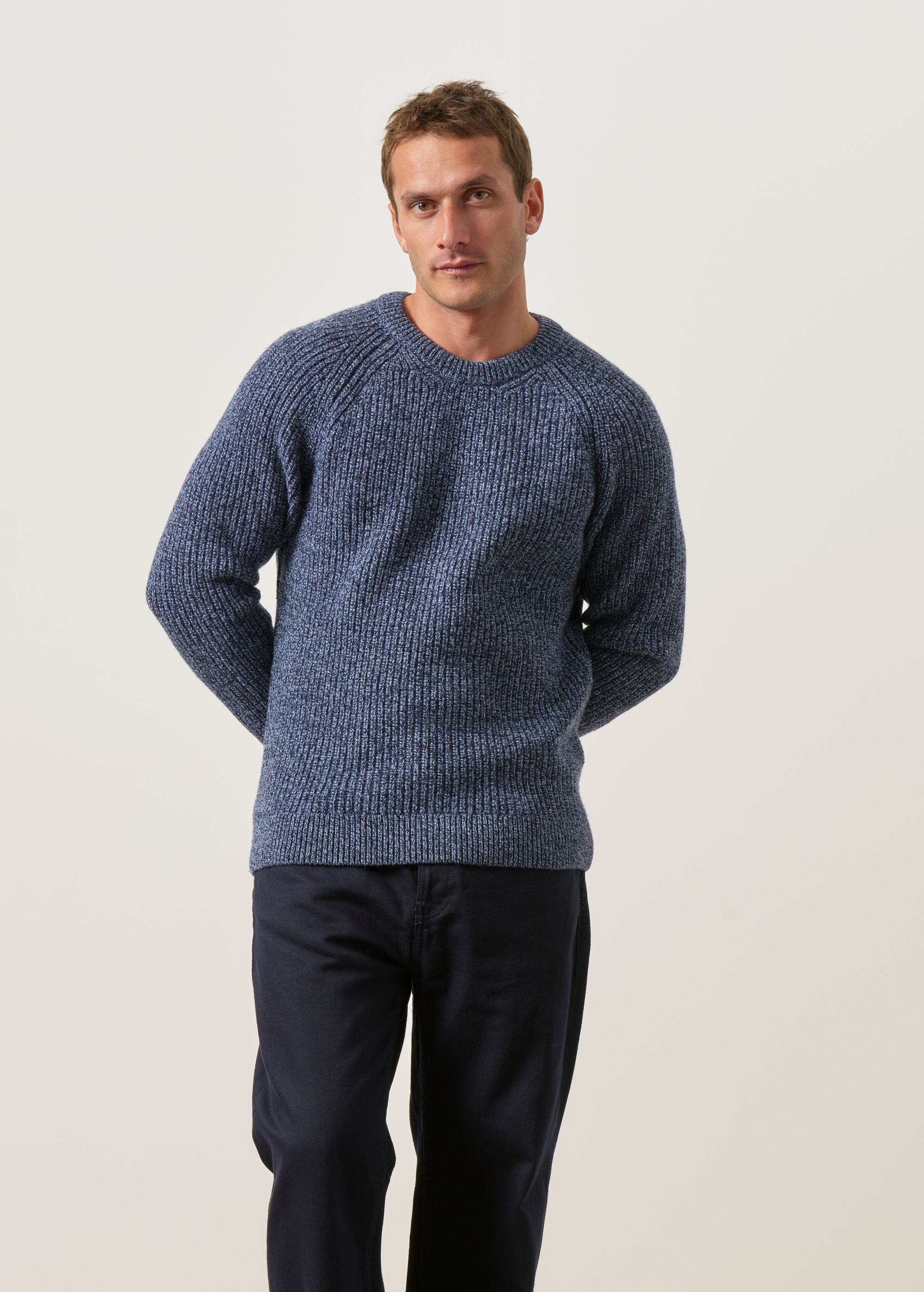 Pull raglan côtes anglaises en laine mérinos | bleu chiné, WeDressFair, photo 1