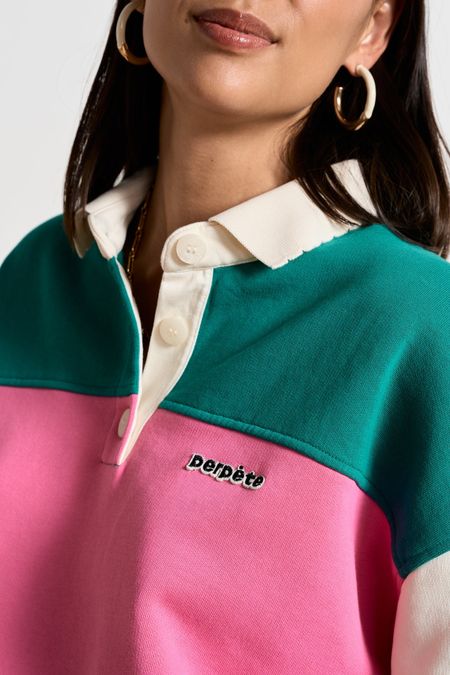 Sweat polo en coton bio | tricolore "linda vert" - Perpète