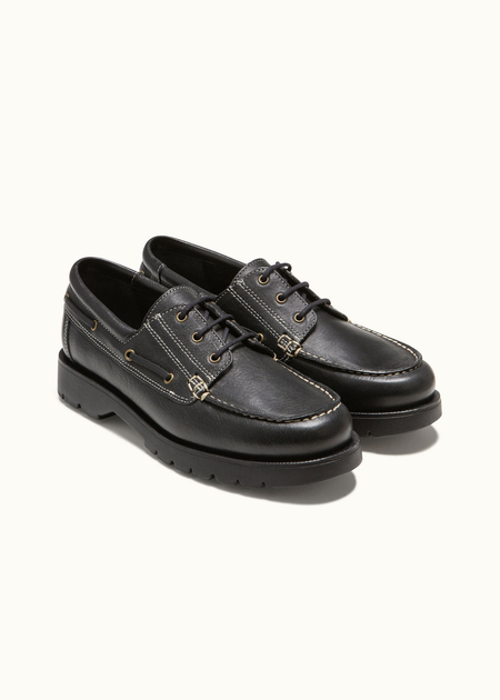Chaussures bateau en cuir certifié | noir "embruns oak noir" - Kleman
