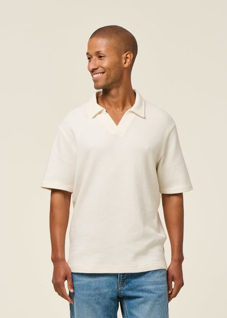 Polo en coton bio gaufré | écru "waffle polo egret"