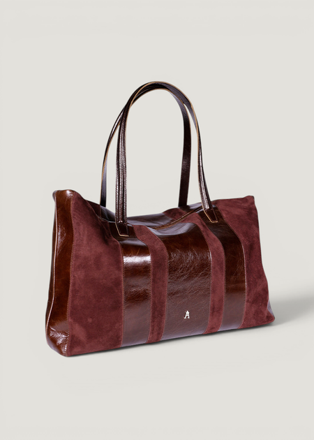 Cabas en cuir et suède certifiés | bordeaux "tall stripe - acajou burgundy", Craie Studio, photo 4