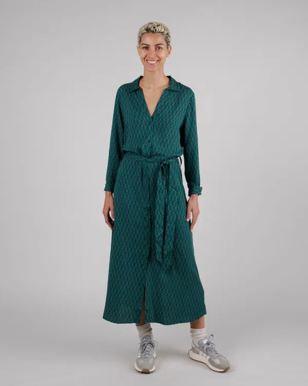 Robe longue en tencel | imprimé vert "sunflower vneck long sleeve dress navy", Brava Fabrics