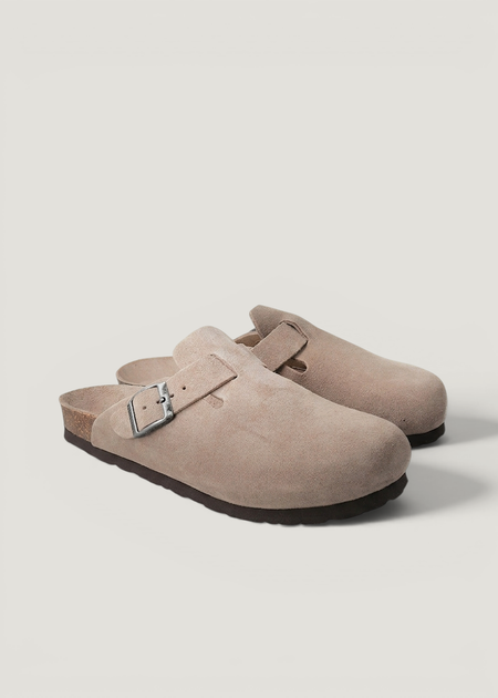 Sabots en cuir certifié | marron "riva velour taupe" - Genuins