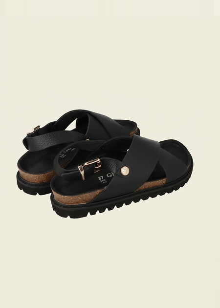 Sandales en cuir certifié | noir "melen embossed leather dark" new - Genuins