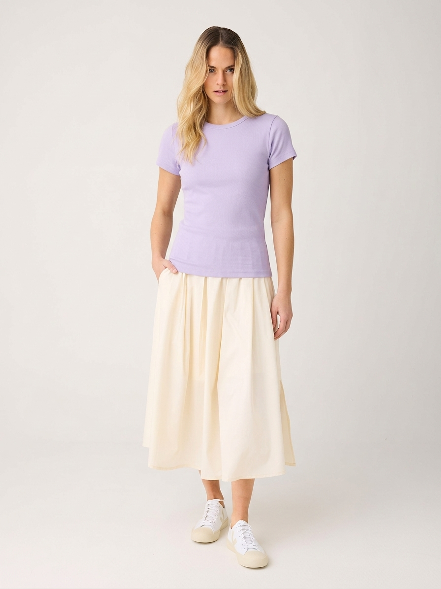 Langer Popelinerock aus Bio-Baumwolle | Weiß "Organic cotton pleated - egret", Knowledge Cotton Apparel, Foto 2
