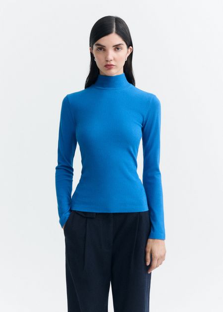T-shirt manches longues en coton bio | bleu "Delft blue aine top - blue" - Thinking Mu