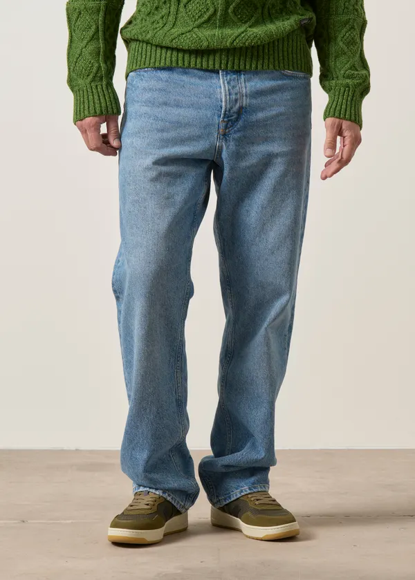 Jean droit large en coton bio | bleu "Roy rechange mid worn", Kings of Indigo