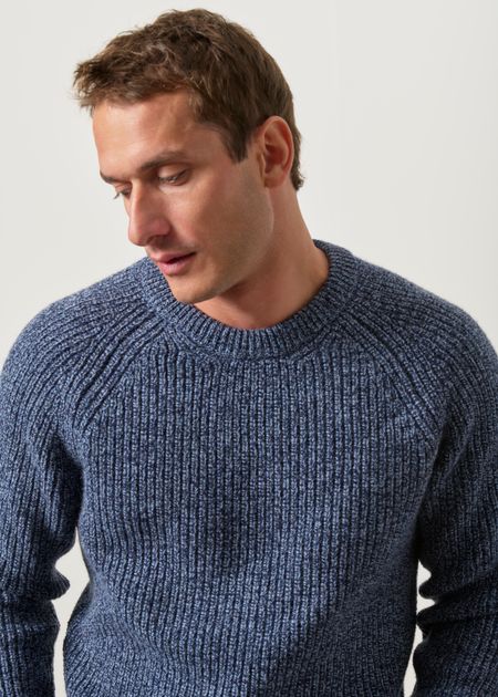 Pull raglan côtes anglaises en laine mérinos | bleu chiné, WeDressFair, photo 2