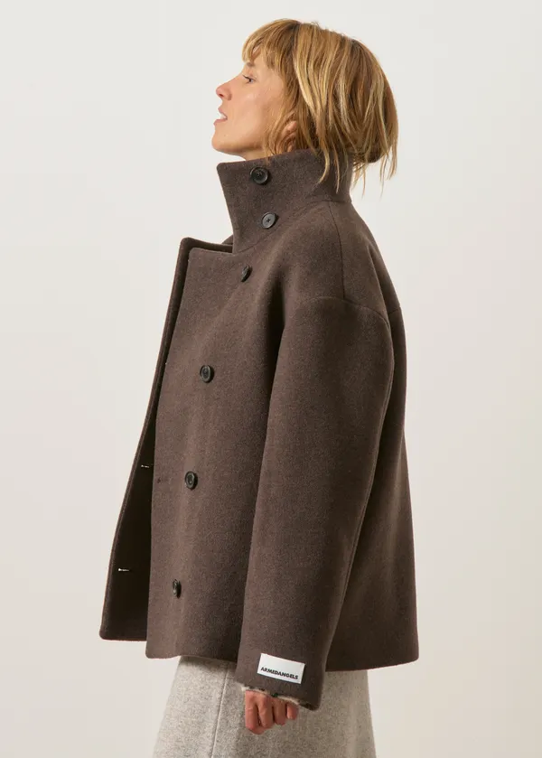 Manteau court en laine recyclée | marron "Majelaa wool jacket - claystone-melange", Armedangels