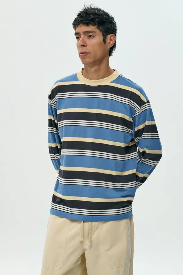 T-shirt manches longues en coton bio| bleu rayé "Stripe blue ls tee", NWHR