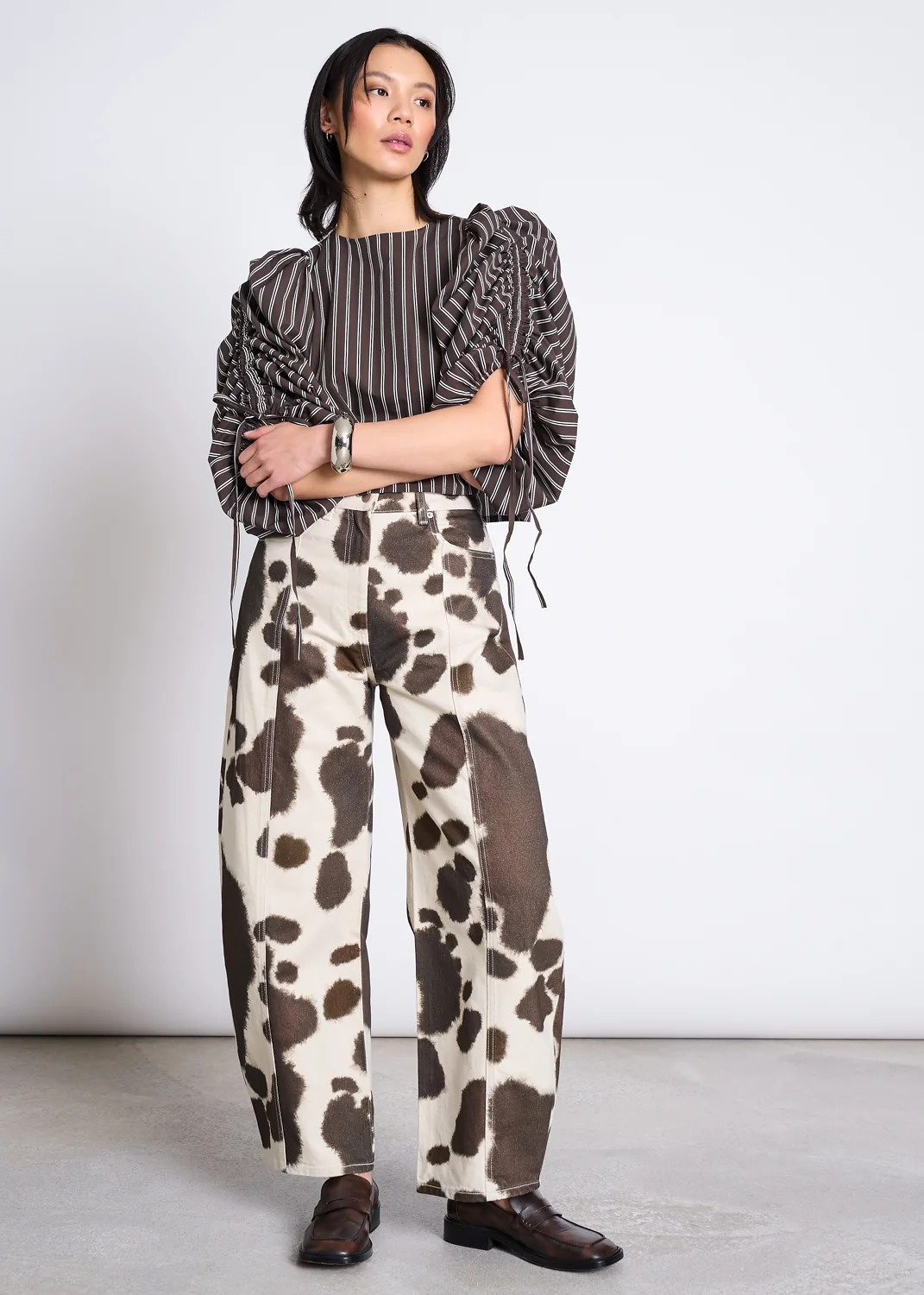 Blouse manches bouffantes en coton bio | rayé marron "Nibs - mud striped", Jan'n June, photo 3