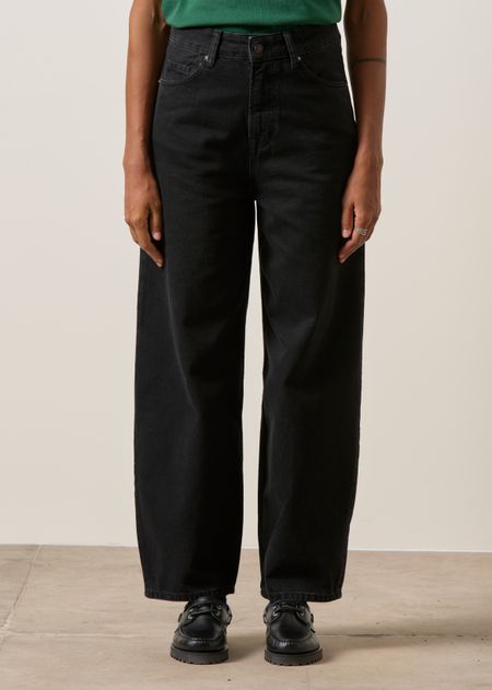 Jean ballon en coton recyclé | noir "leila cropped - holo black used" - Kings of Indigo