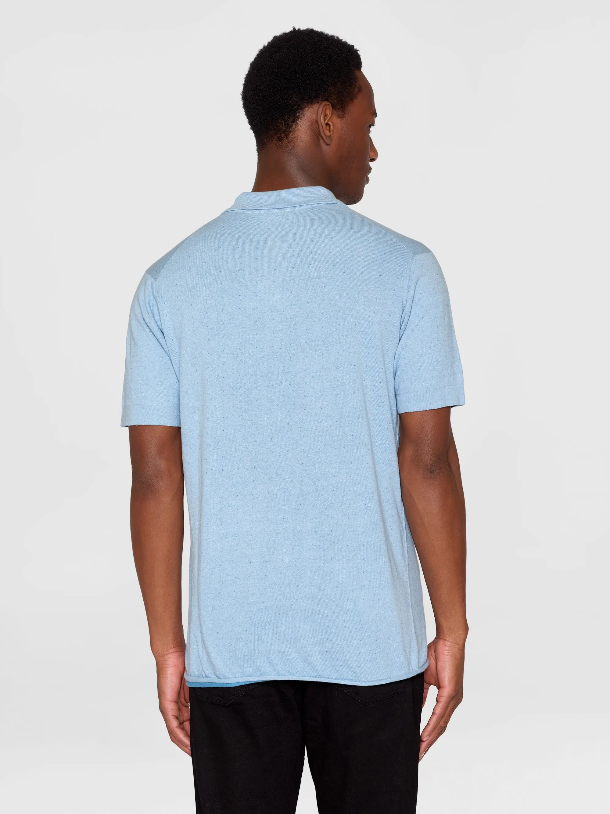 Polo en coton bio et en laine | bleu "regular double layer knitted polo dusk blue", Knowledge Cotton Apparel, photo 3