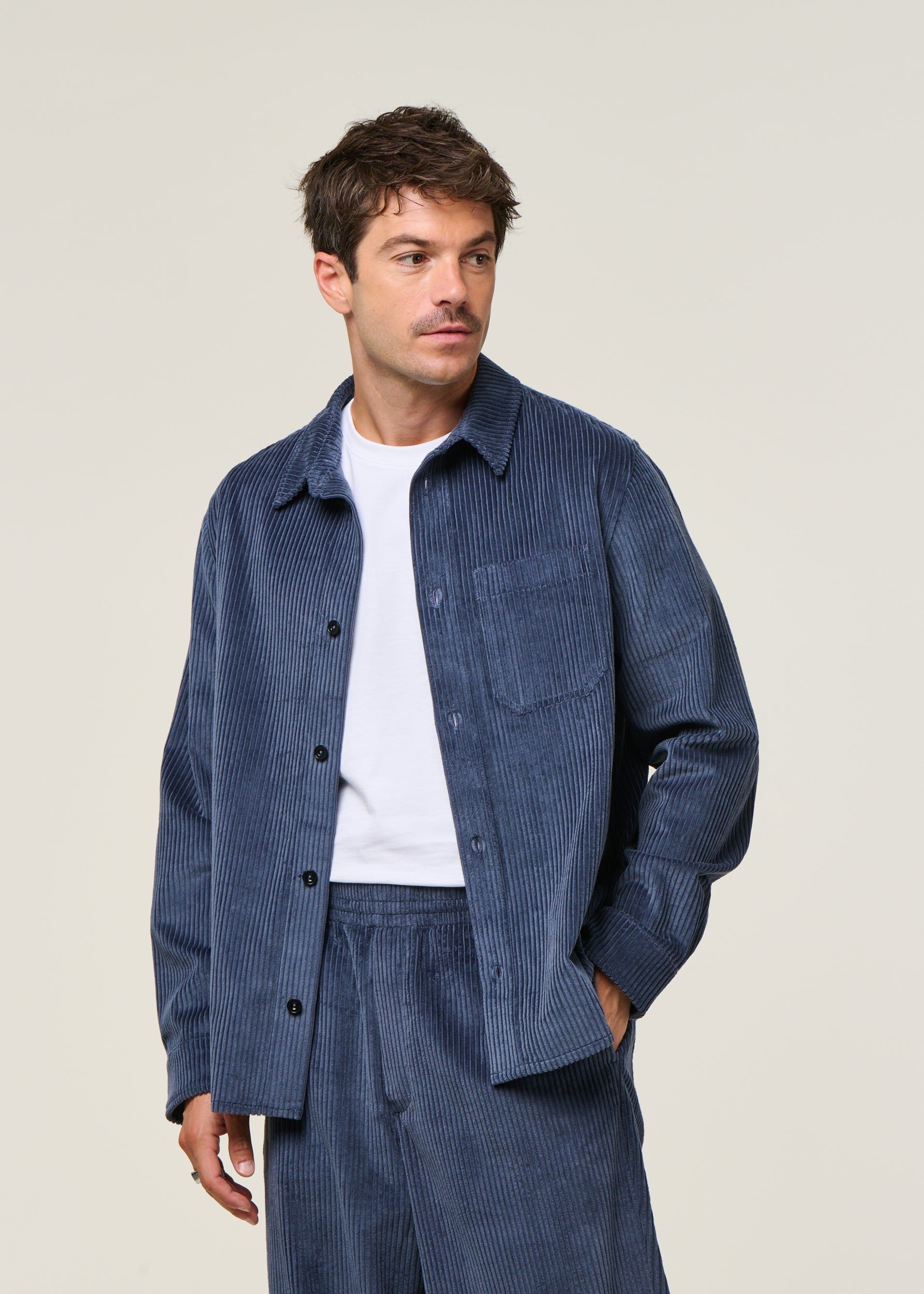 Surchemise velours en coton bio | bleu "cord casual shirt organic cotton - stone blue", Rotholz, photo 1