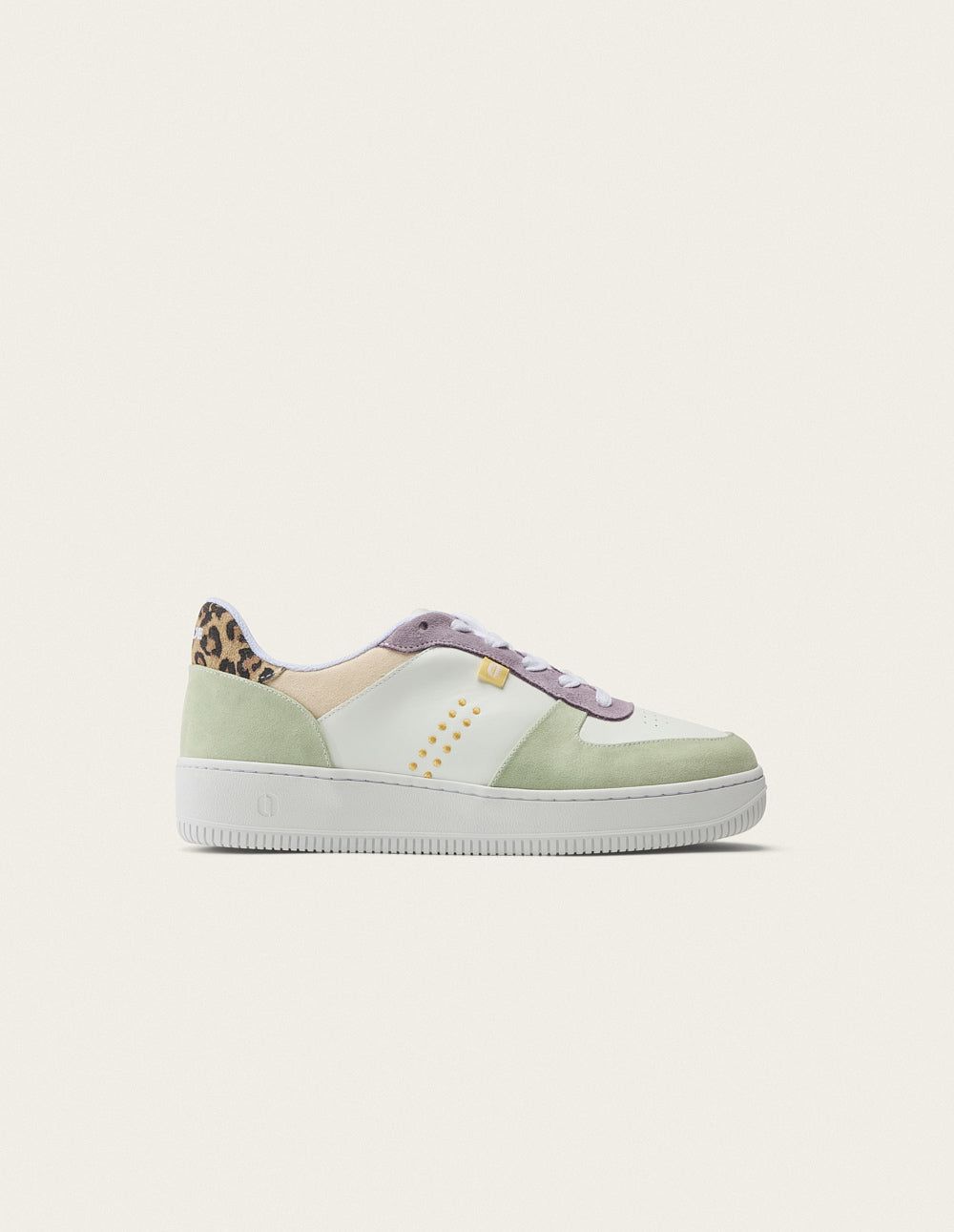 Baskets basse en cuir certifié lwg | multicolore "baskets basses maxence - vert-lilas-beige", Odaje ex M.Moustache, photo 2