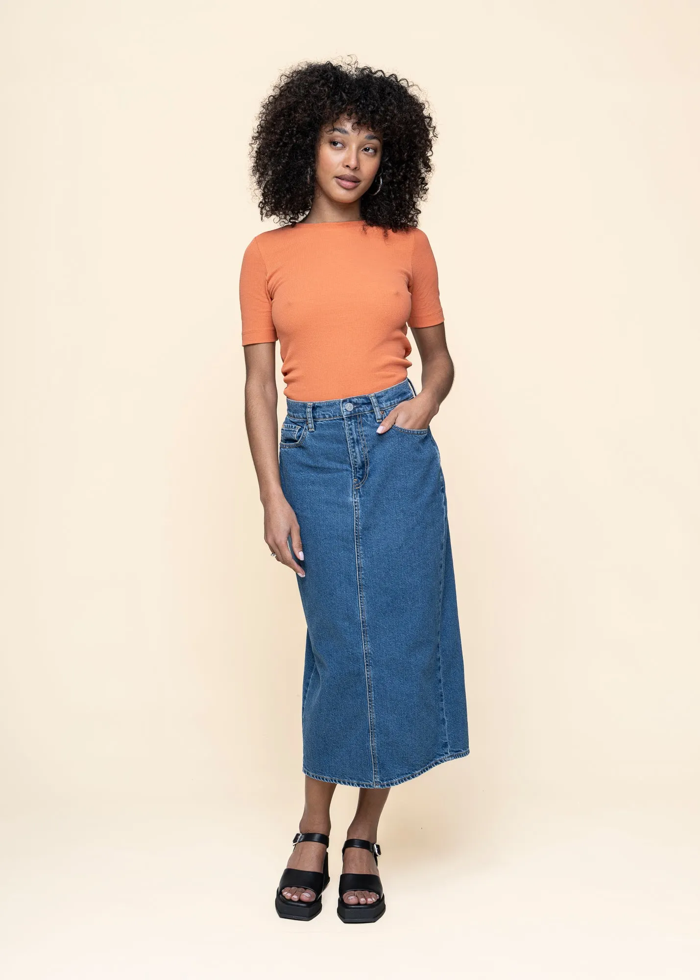 Jupe longue jean en coton bio | bleu "kaalyke - daydream", Armedangels, photo 3