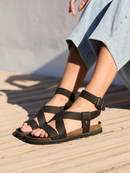 Sandales en cuir certifié | noir "zaha nubuck black"