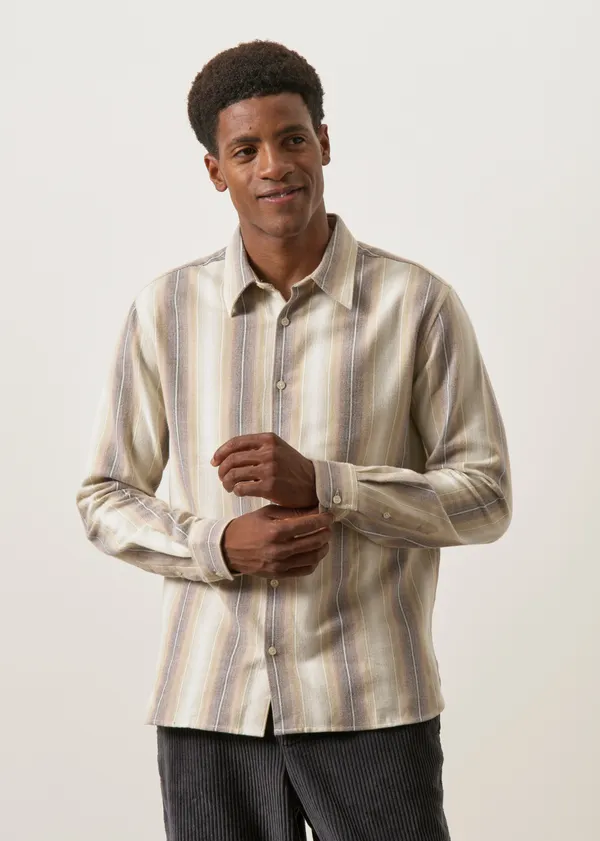 Chemise flanelle en coton bio | beige rayé "dune regular stripe shirt creme stripe", Knowledge Cotton Apparel