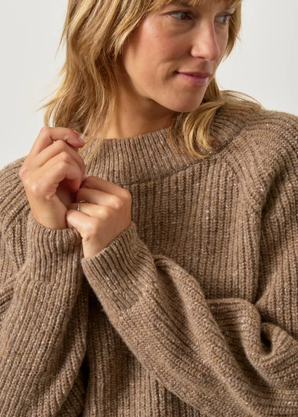 Pull en laine bio et matière recyclée | beige "Cropped knit sweater - speckled brown", Rotholz