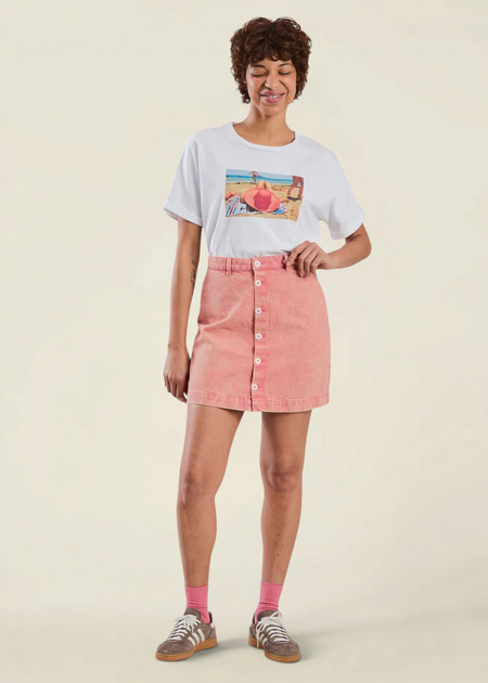 Jupe denim en coton bio | rose "Washed denim mini skirt pink" - Brava Fabrics