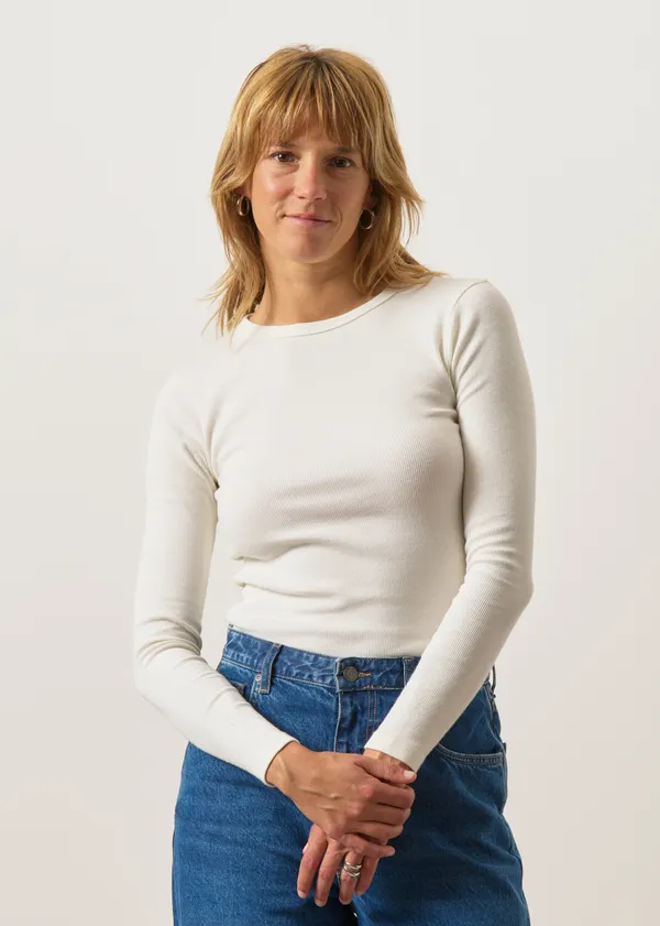T-shirt manches longues côtelé en coton bio | écru, WeDressFair