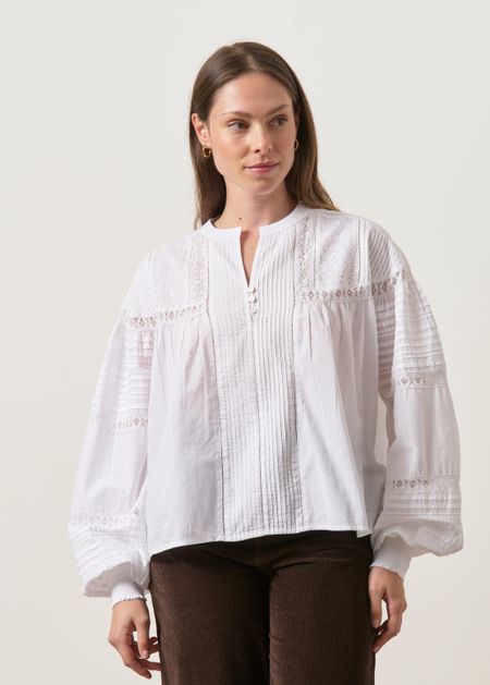 Blouse brodée en coton biologique | blanc "Spitzenbluse - white", Lanius