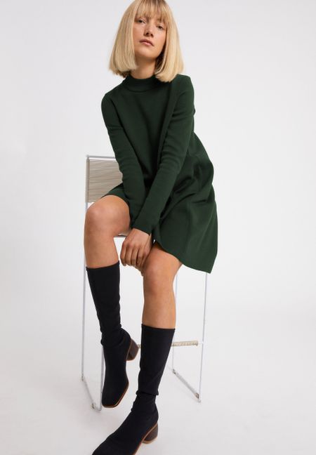 Robe pull à col cheminée vert bouteille en coton bio - friadaa vintage green, Armedangels, photo 2