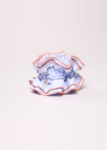 Maxi chouchou en matière upcyclée | bleu rayé orange - Chou²
